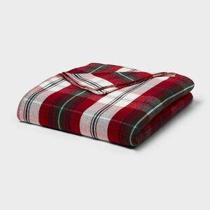 King Brushed Cotton Blanket Red Plaid - Threshold